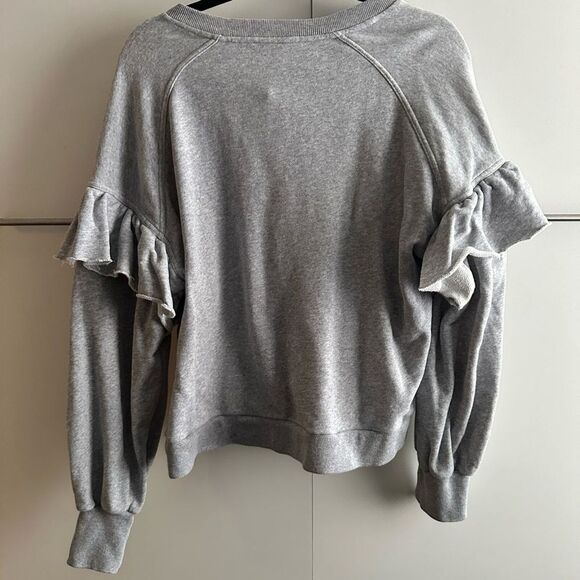 Something Navy Size Large Gray Ruffle Round Neck Sweater Cozy Staple Chic Flirty - Picture 6 of 10